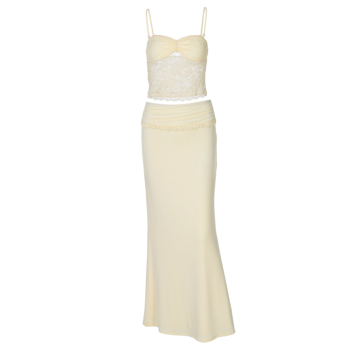Damen Elegantes zweiteiliges Set mit Spitzenoberteil und schmalem Rock R&B