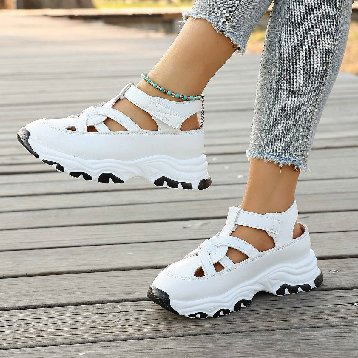 Damen Sportliche Sneaker-Sandalen mit elastischen Riemen und rutschfester Sohle R&B