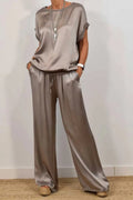 Damen Elegantes Satin Lounge-Set mit weitem Schnitt und lässigem Oberteil R&B