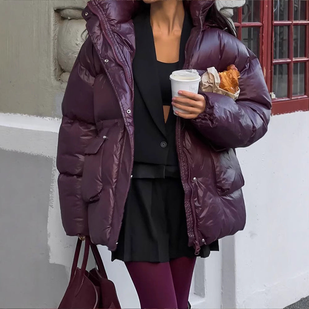 Damen Wattierte Winterjacke mit verstellbarem Taillenzug und Kapuze R&B