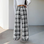 Damen weite Freizeithose mit Karo-Muster und verstellbarem Bund