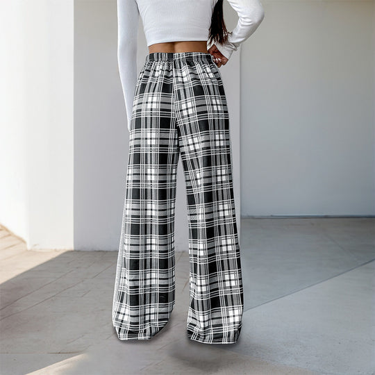 Damen weite Freizeithose mit Karo-Muster und verstellbarem Bund R&B