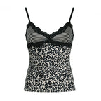Damen Spaghetti-Trägertop mit elegantem Spitzenbesatz und R&Brnem Leopardenmuster R&B
