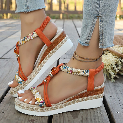 Damen Wedge-Sandalen mit buntem geflochtenem Riemendesign und gepolsterter Sohle R&B