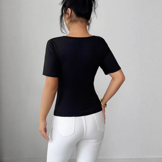 Damen nan drapiertes Cropped-Top mit herzförmiger Zierschließe und Cut-Out R&B