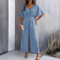 Damen Eleganter Jumpsuit mit weit geschnittenem Bein und schickem V-Ausschnitt R&B