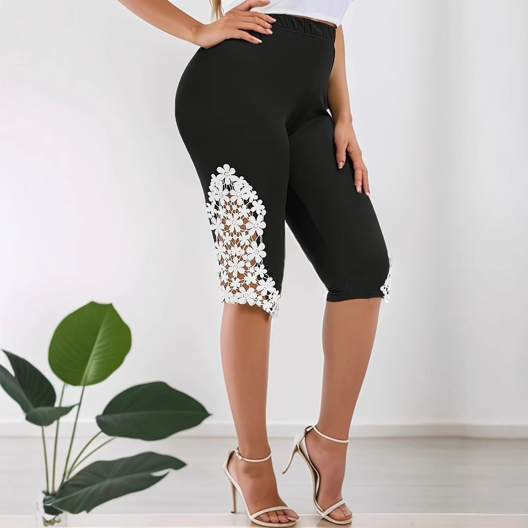 Damen Leggings mit floralen Cut-Outs und hohem Taillenbund R&B