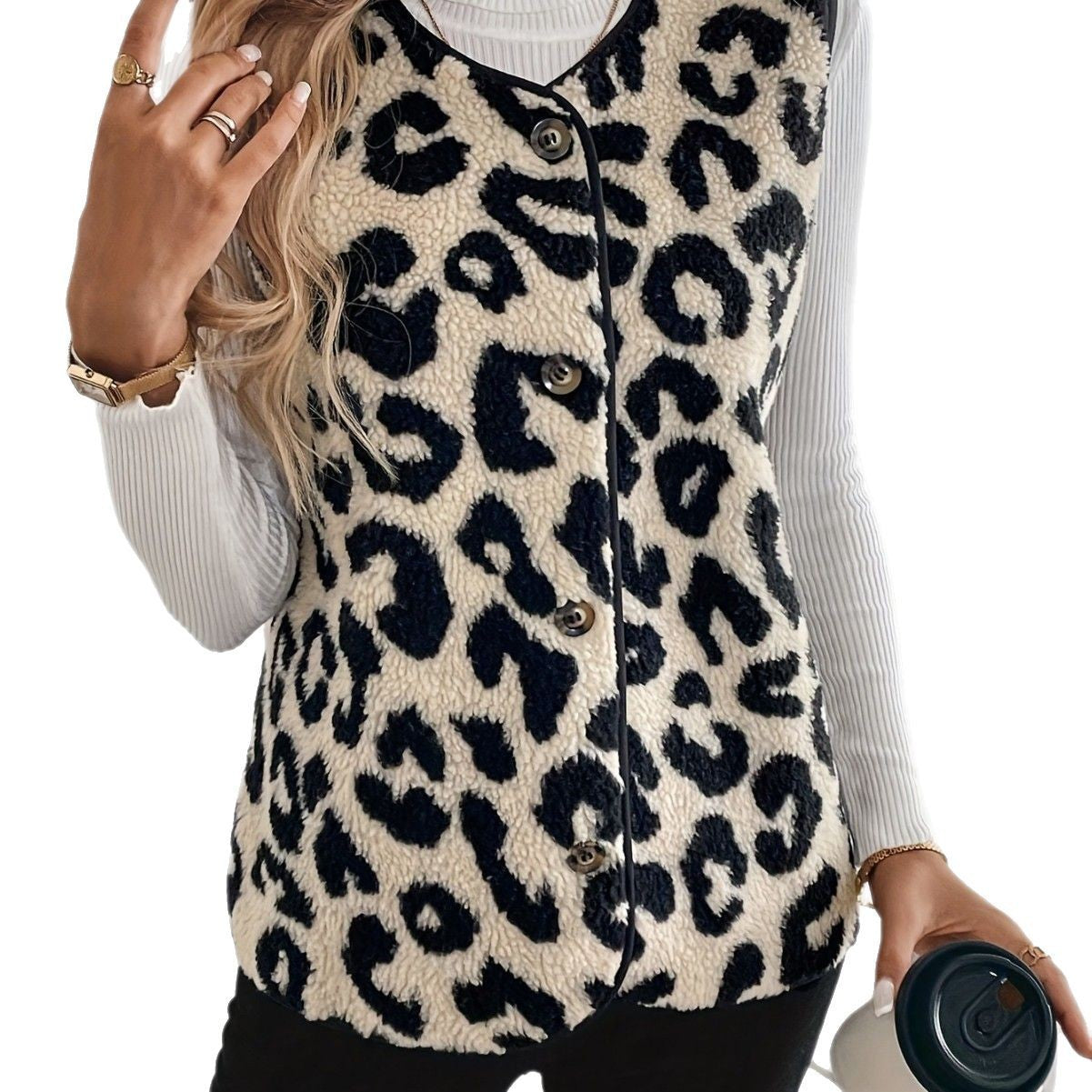 Damen Kuschelige Fellweste mit Leopardenmuster R&B