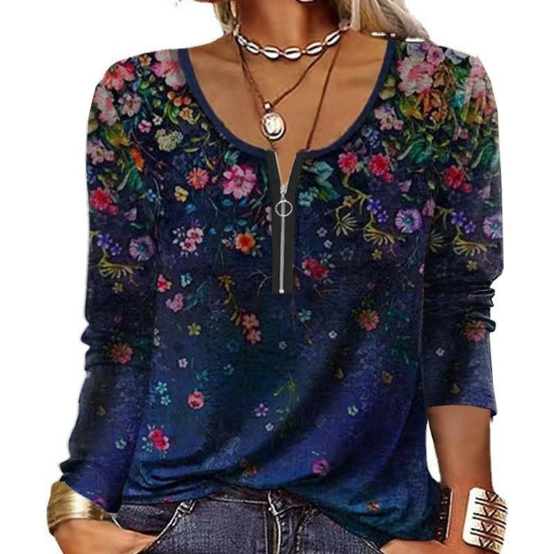 Damen Langarmshirt mit schimmerndem Glitzerdetail und halsfernem Reißverschluss R&B