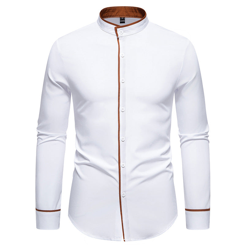 Herren Langarmhemd mit modernem Stehkragen und gesticktem Detail R&B