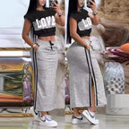 Damen Sportliches Crop-Top und Maxirock Set