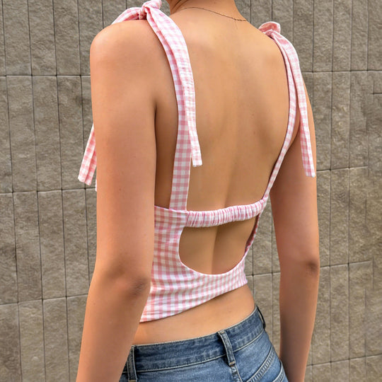 Damen Gingham Crop-Top mit süßen Schleifen-Details R&B