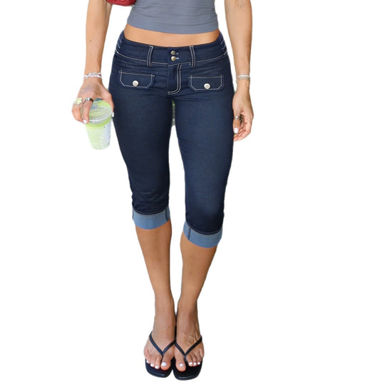 Damen Jeans im modernen Cropped-Stil mit praktischen Taschen und lässigem Umschlag R&B