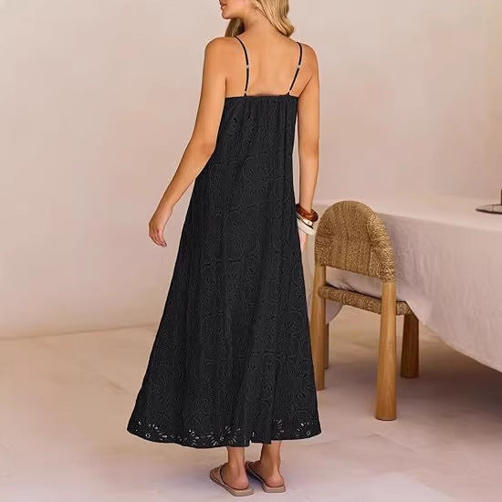 Damen Maxikleid mit filigranem Lochmuster R&B