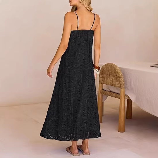 Damen Maxikleid mit filigranem Lochmuster R&B