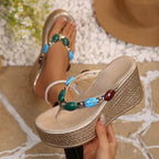 Damen Plateau-Sandalen mit kunstvollen Perlenakzenten und ergonomischer Sohle R&B