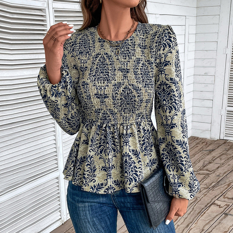 Damen Elegante Bluse mit raffiniertem Floral-Design und Puffärmeln R&B