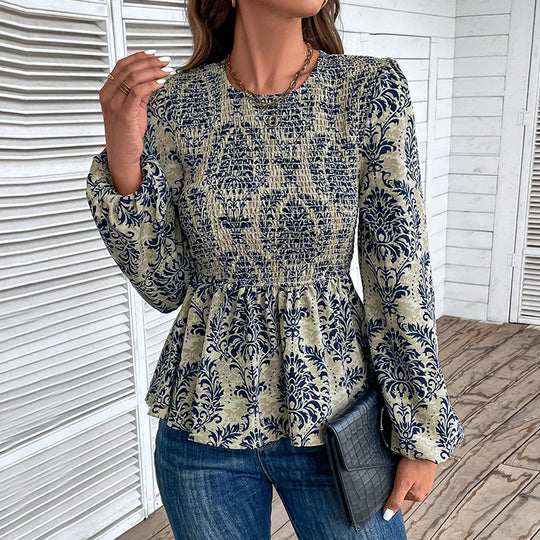Damen Elegante Bluse mit raffiniertem Floral-Design und Puffärmeln R&B