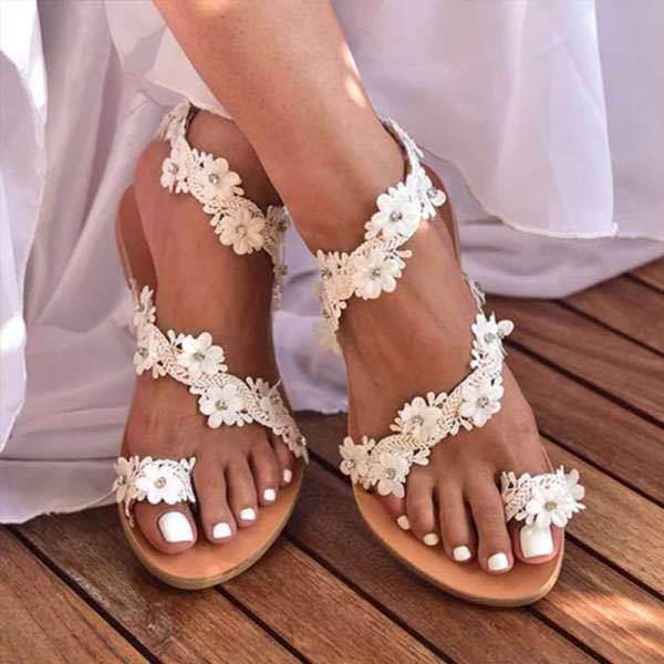 Damen Glamouröse und elegante Zehentrenner-Sandalen mit Perlenschmuck R&B
