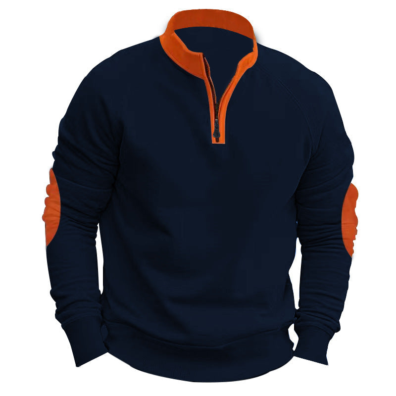 Herren sportlicher Pullover mit Viertelreißverschluss und stylischen Kontrastärmel R&B