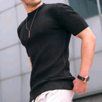 Herren nan Waffelstruktur-Kurzarm-Strickshirt mit schmaler Passform und elastischem Rippsaum R&B