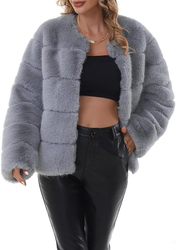 Damen Flauschige Kunstpelzjacke R&B