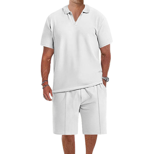 Herren lässiges Kurzarm-Polohemd und Shorts-Set aus atmungsaktivem Stoff R&B