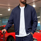 Herren nan urbane Sweat-Trackjacke mit Stehkragen verdecktem Reißverschluss elastischen Rippbündchen und Eingrifftaschen R&B