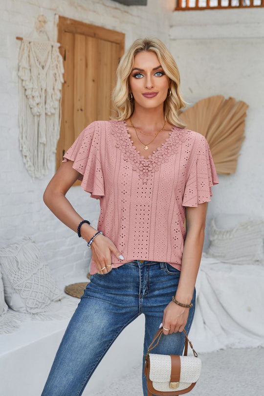 Damen Spitzenshirt mit Volants R&B