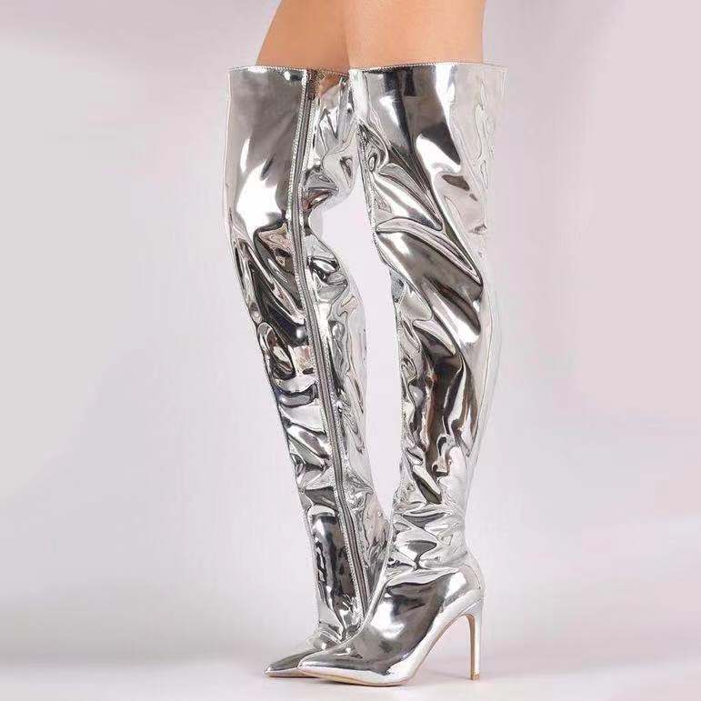 Damen Overknee Stiefel mit glänzender Oberfläche und elegantem Stiletto-Heel R&B
