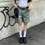 Damen Destroyed Denim-Shorts mit hohem Bund und ausgefransten Säumen R&B