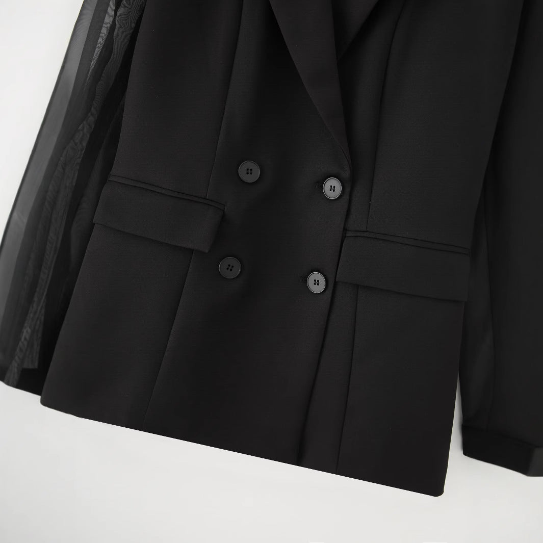 Damen elegante Blazerjacke mit transparenten Ärmeln R&B