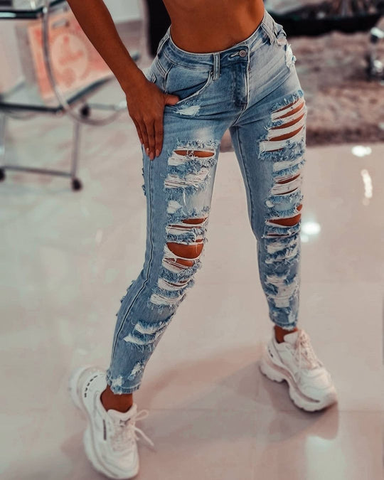 Damen Skinny-Jeans im distressed Look R&B
