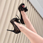 Damen Spitzen High Heel Pumps mit Schleifenakzent R&B