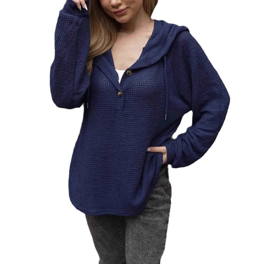 Damen lässiger Kapuzenpullover mit strukturiertem Design und Knopfdetails