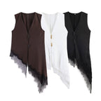 Damen asymmetrische Weste mit eleganter Spitze R&B