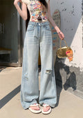 Damen Weite Denim-Jeans im lässigen Vintage-Stil mit modischen Rissen R&B