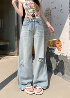 Damen Weite Denim-Jeans im lässigen Vintage-Stil mit modischen Rissen R&B