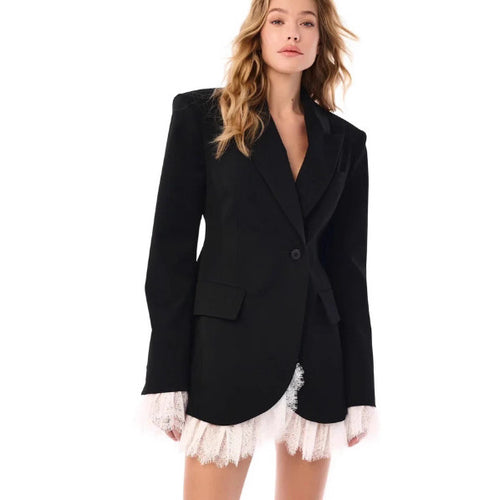 Damen nan längerer taillierter Blazer-Mantel mit Reverskragen und Pattentaschen R&B