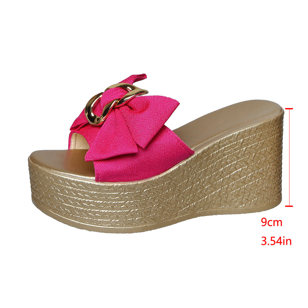 Damen Wedge-Sandel mit modischem Schleifen-Design und eleganter Kettenapplikation R&B