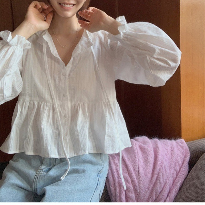 Damen Rüschensaum Bluse