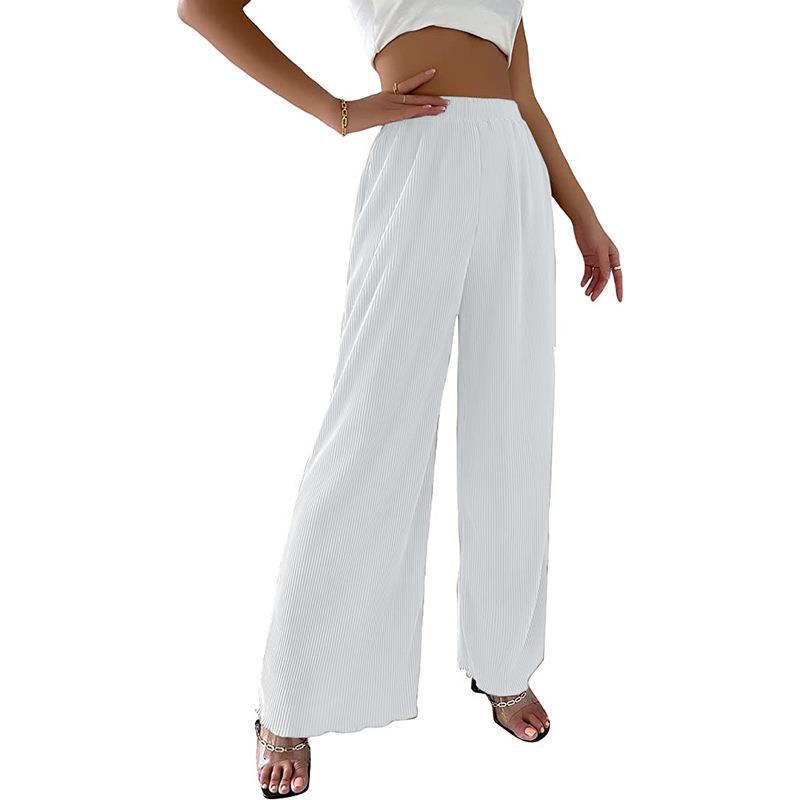 Damen elegante Plissee-Hose mit weitem Bein und elastischem Bund R&B