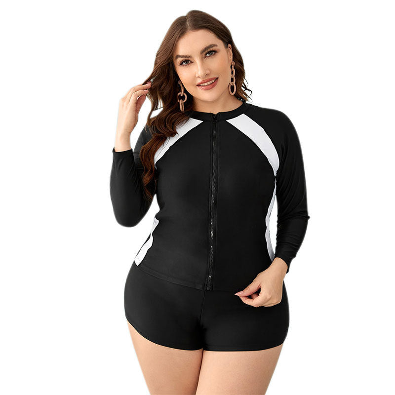 Damen Sportlicher Badeanzug mit langärmliger Jacke und Shorts R&B