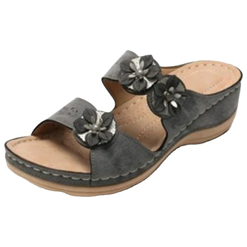 Damen Wedge-Sandalen mit floralen Applikationen und anatomischem Fußbett R&B