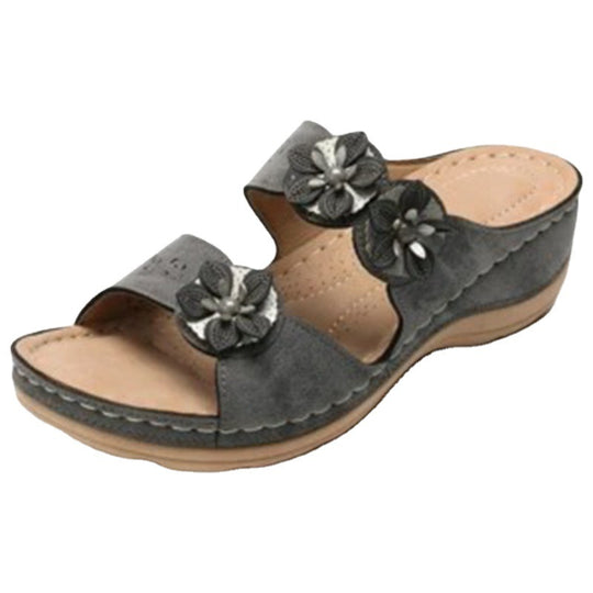 Damen Wedge-Sandalen mit floralen Applikationen und anatomischem Fußbett R&B