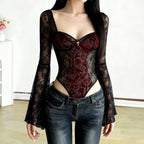 Damen Spitzen-Bodysuit mit voluminösen Ärmeln und eleganten Verzierungen R&B