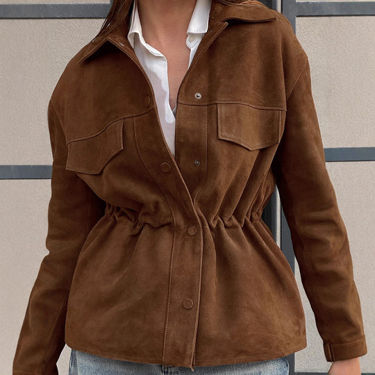 Damen Modische Suede-Jacke mit Taillierung und praktischen Pattentaschen R&B