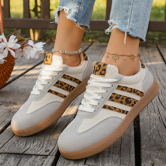 Damen Sneakers mit modischem Leopardenmuster und atmungsaktiver Obermaterialstruktur R&B