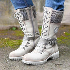 Damen nan gefütterte Schnürstiefel mit gestricktem Schaftbund, dekorativem Schnallenriemen und profilierter Gummisohle R&B