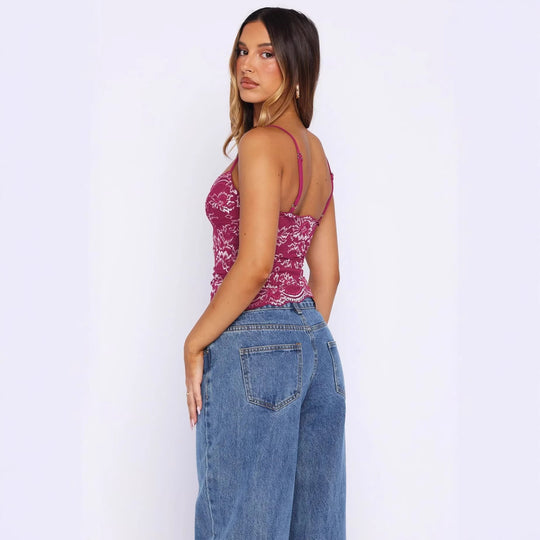 Damen Spitzen-Cami-Top mit zarten Trägern und eleganten Details R&B